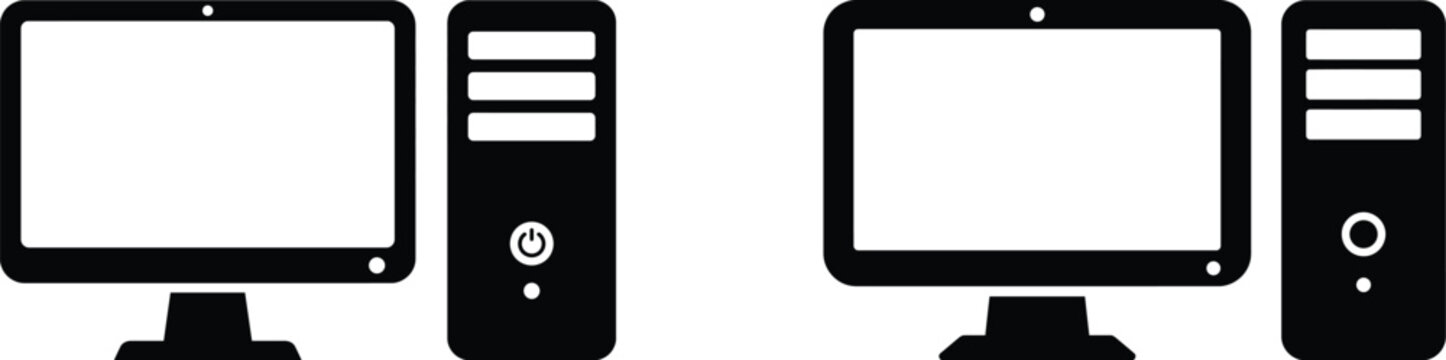 Desktop Computer Icons with Monitor and Tower