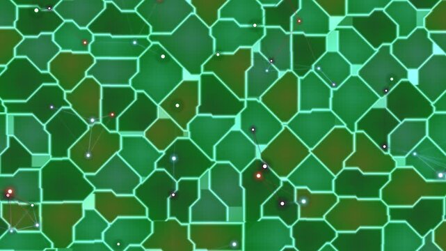 Green geometric pattern with hexagons and glowing lights