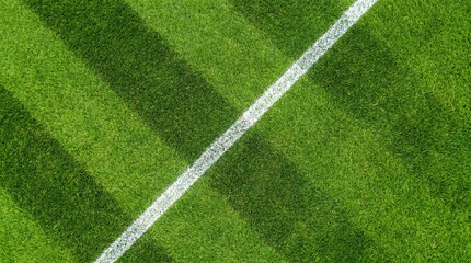 Obraz premium Green grass field with a white line a detailed aerial view of a soccer pitch