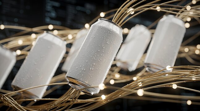 White Cans with String Lights and Bokeh Effect.