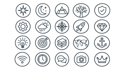 Set of 20 Circular Icons: Business, Travel, Nature, Technology, Lifestyle © rokok