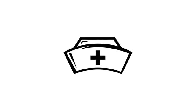 Black and white vector illustration of a nurse hat with cross symbol