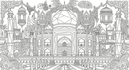 Obraz premium Timeless Taj Mahal Landmark Art | Monochrome Travel Illustration