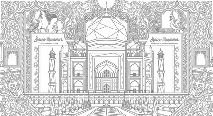 Obraz premium Majestic Taj Mahal Illustration | Minimalist Black and White