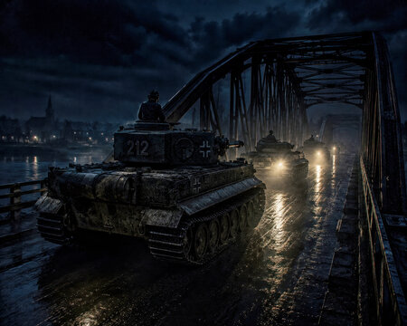 Night Crossing &ndash; Tiger Column on the River Bridge