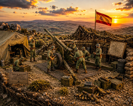 Spanish Legion Artillery Diorama at Sunset Defensive Position