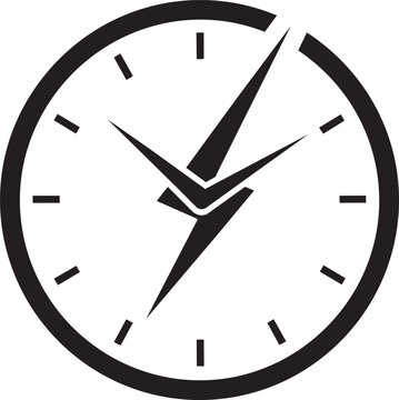 Black and white clock face with sharp hands inside dashed circle border