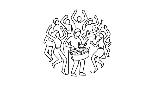 Caribbean Steel Drum Band Playing Music with Dancing People
