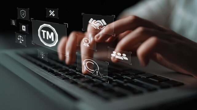 Trademark protection and legal compliance with TM icon, copyright law, patent check, intellectual property rights, and branding regulation enforcement Marrow