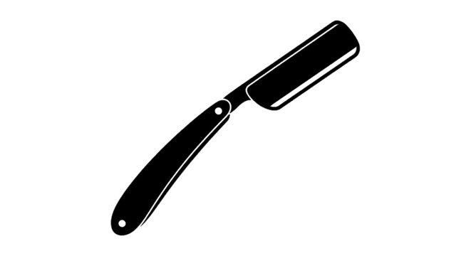 Minimal black silhouette icon, simple flat vector, bold black shape, no, no shading straight razor icon barbershop shaving tool symbol on a, flat icon style