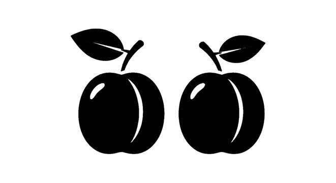 Minimal black silhouette icon, simple flat vector, bold black shape, no, no shading two black apple icons with leaves and stems on a, flat icon style