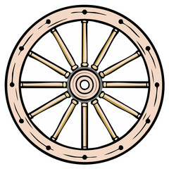 Fototapeta premium Illustration of a wooden spoked wheel design for wagons, carts, or carriages, symbolizing transportation and vintage craftsmanship