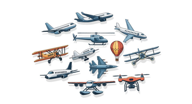 A collection of various airplanes and aircraft.