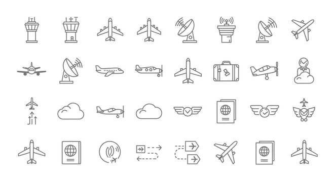 Air travel icons and symbols collection.