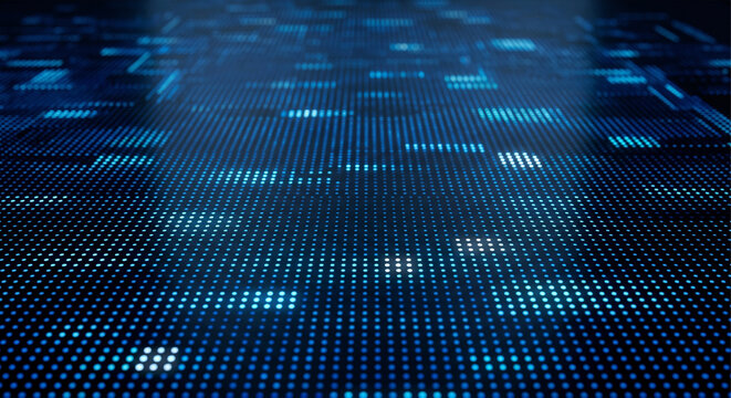Blue LED Data Grid Surface For Digital Technology Background