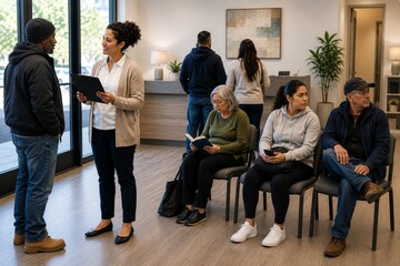 Fototapeta premium Community resource center waiting area with clients