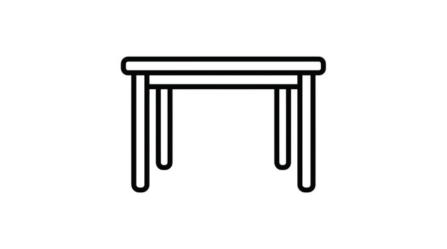 Simple Wooden Table Icon, Line Art, Isolated on White Background