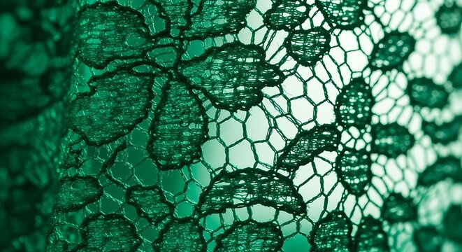 Elegant Emerald Green Floral Lace Fabric Pattern Macro Background