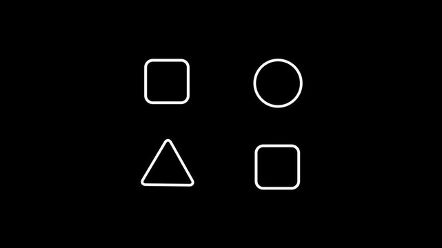 Basic Geometric Shapes Icons Animation on Black Background , 4K Motion Graphics.