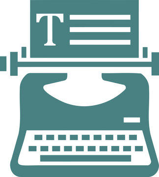 Teal vintage typewriter icon with paper and keyboard  writing tool