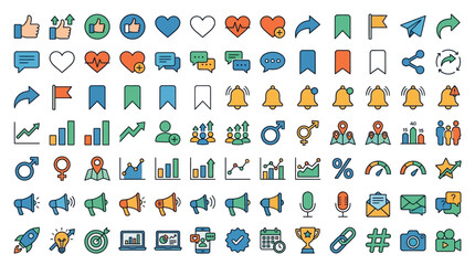 Naklejka premium Set of Abstract Vector Web Icons for Business Internet Communication Network Design with Symbols for Home Phone Media Shopping Mobile Music Travel Illustration Collection