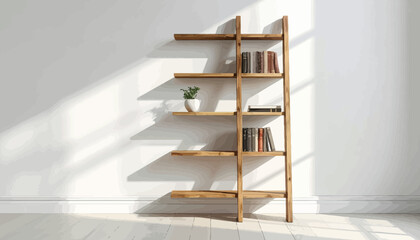 Wooden Bookshelf With Multiple Shelves. © Ms