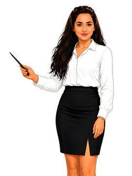 Confident Professional Businesswoman Standing in Formal Office Attire Isolated on White Background