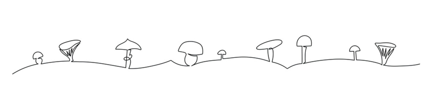 Mushroom Border Divider in Continuous Line Art Style