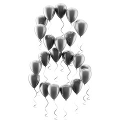 Obraz premium Globo plateado brillante con el número ocho aislado sobre fondo blanco; ideal para la celebración del octavo cumpleaños o aniversario, tanto para eventos como para tarjetas de felicitación.