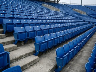 Naklejka premium Rows of empty blue seats in a modern sports stadium