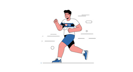 Obraz premium Athletic Man Running with Heart Rate Monitor and Abstract Motion Lines