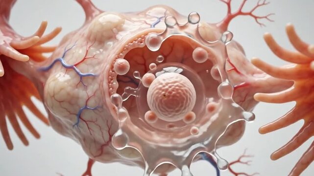Realistic medical animation of ovulation, egg released from ovary, educational healthcare footage