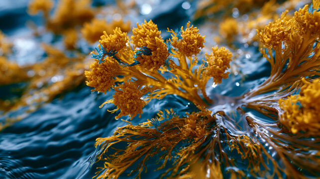 Sargassum floating raft community aerial, pneumatocyst float grape cluster array on thallus, epifaunal community of nudibranchs and small crustaceans cryptic among fronds, open ocean drifting habita