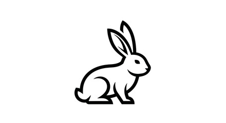 Fototapeta premium Minimalist black and white line art illustration of a cute rabbit or bunny in profile, simple vector animal icon design.