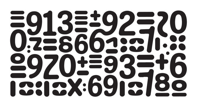 Abstract typography bold black numbers and symbols arrangement