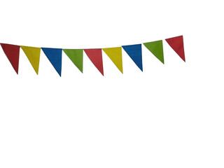 Obraz premium Colorful triangular fabric bunting flags hanging in a festive row arrangement