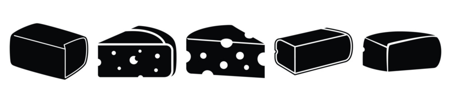 Black and white cheese icons set