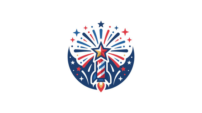 Rocket launching fireworks with stars and moon celebration icon
