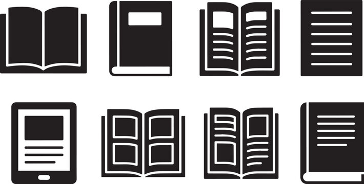 collection of book and device icons for reading and education purposes online learning