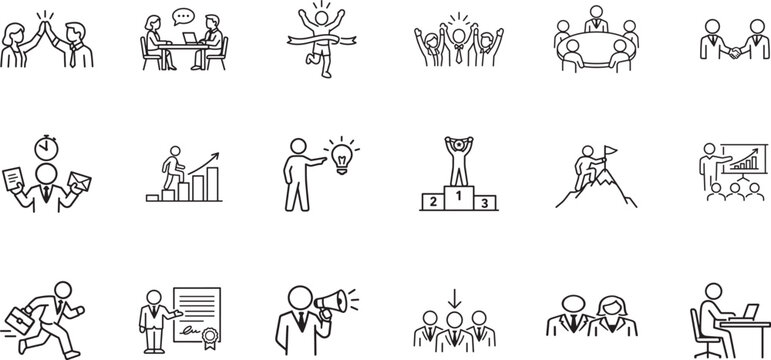  Business people icon set for career, teamwork, leadership and professional success.
