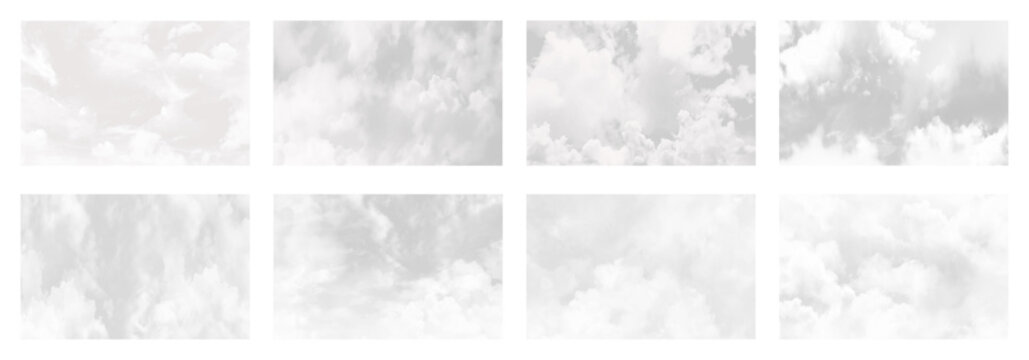 Subtle white sky texture high resolution image. Collection of 4 white sky. Vector illustration.
