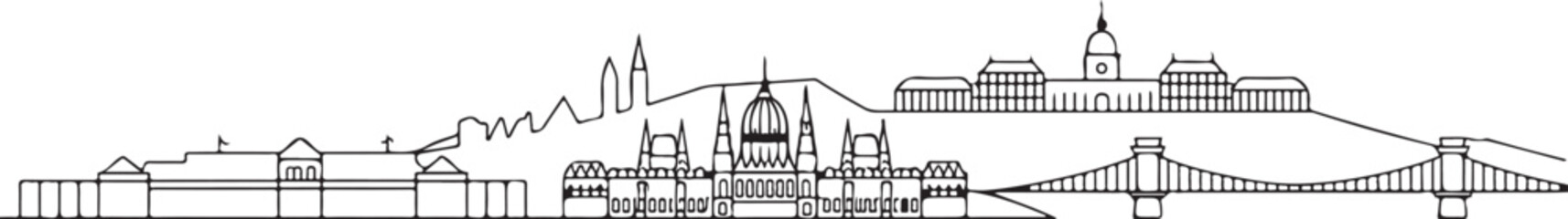 Obraz premium Budapest city Skyline Silhouette Illustration Black Lines On White Background