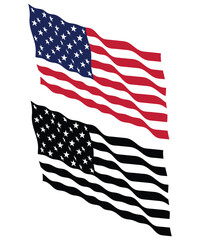Obraz premium Waving American Flag Vector Set – Color and Black White USA Flag Illustration EPS