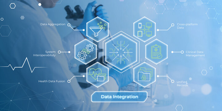 Modern healthcare data integration system showcasing interconnected medical technology and unified records management