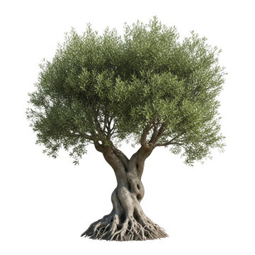 Olive tree with twisted trunk isolated on white background