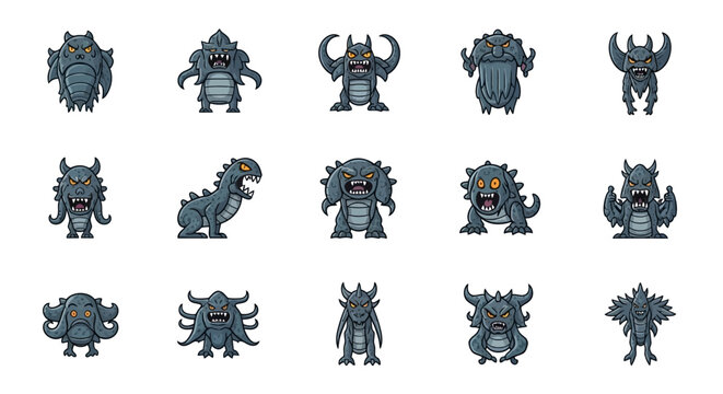 Collection of various cartoon monster characters.