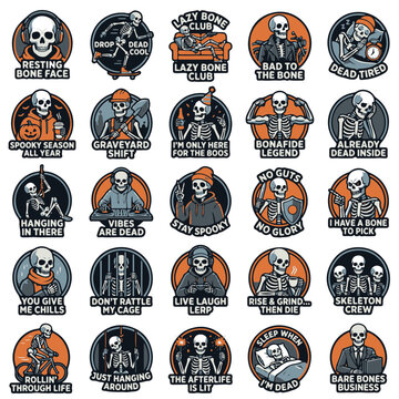 Funny Skeleton Sticker Pack with Humorous Halloween Phrases