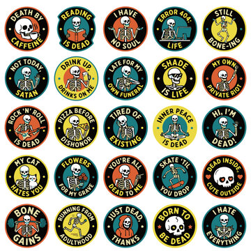 Funny Skeleton Sticker Pack with Humorous Quotes for Daily Life