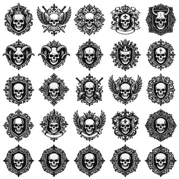 Gothic Skull Emblems Skull Crests and Ornate Decorations Collection