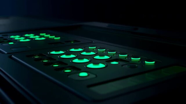 Illuminated control panel with glowing red buttons